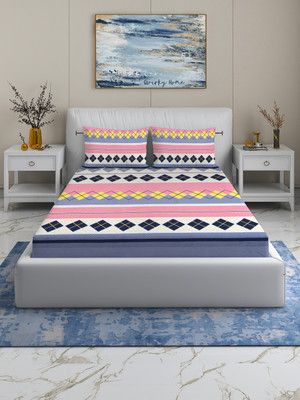 Quirky Home 180 TC Microfiber Double Printed Fitted (Elastic) Bedsheet(Pack of 1, Multicolor)