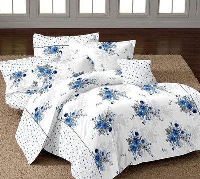 G Craft Cotton Double Flat 210 TC Printed Bedsheet(Pack of 1, White)