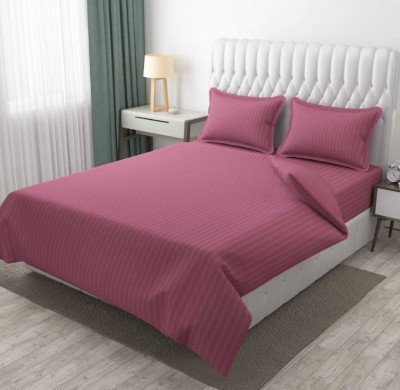 NeLeo 220 TC Polycotton Double Striped Flat Bedsheet(Pack of 1, Dark Pink)