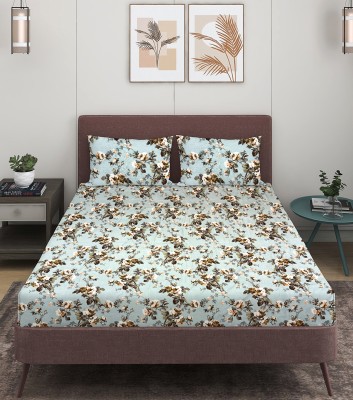 ROMEE 150 TC Microfiber Queen Floral Flat Bedsheet(Pack of 1, Blue)