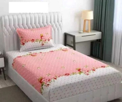 ikaan décor Cotton Single Flat 200 TC Floral Bedsheet(Pack of 1, Pink)