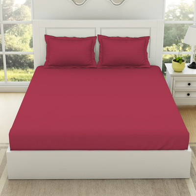 SPACES 144 TC Cotton King Solid Flat Bedsheet(Pack of 1, Red)