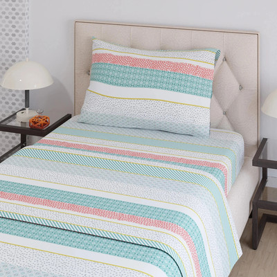 Layers Cotton Blend Single Flat 225 TC Printed Bedsheet(Pack of 1, Green)