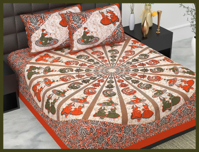 JAIPUR PRINTS Cotton Double Flat 220 TC Jaipuri Prints Bedsheet(Pack of 1, Brown)