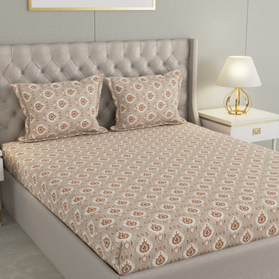 Raymond Home Cotton Double Flat 104 TC Floral Bedsheet(Pack of 1, LightBrown)