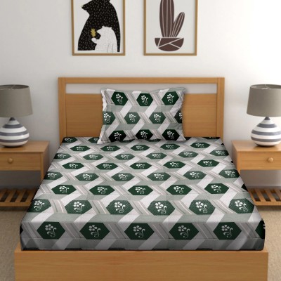 BELLA CASA 150 TC Cotton Single Abstract Flat Bedsheet(Pack of 1, Green)