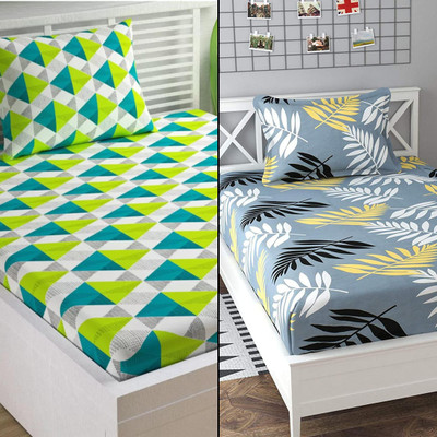 Decent Home 280 TC Microfiber Single 3D Printed Flat Bedsheet(Pack of 2, Multicolor 5)