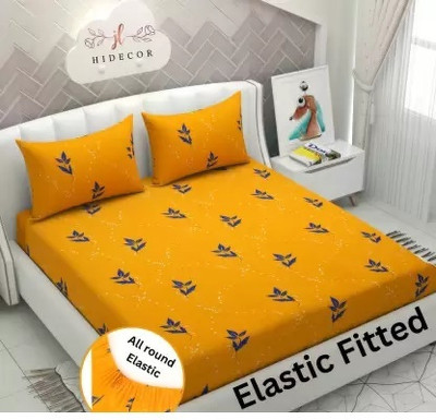 ROOMSTYLE Cotton Double Fitted (Elastic) 210 TC Solid Bedsheet(Pack of 1, Yellow)