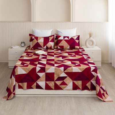 HOMEMONDE Cotton Queen Flat 210 TC Printed Bedsheet(Pack of 1, Maroon & Purple)