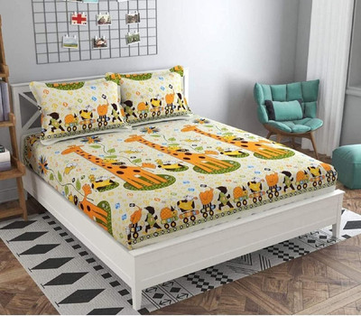 precise fabrics 250 TC Microfiber Double Printed Fitted (Elastic) Bedsheet(Pack of 1, Yellow)