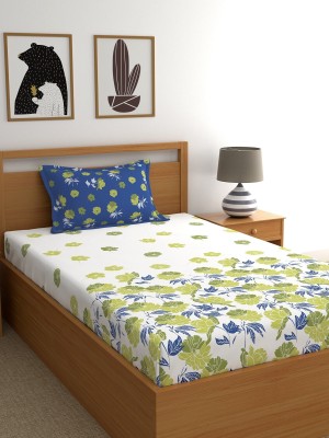 Dreamscape 144 TC Cotton Single Floral Flat Bedsheet(Pack of 1, Blue)