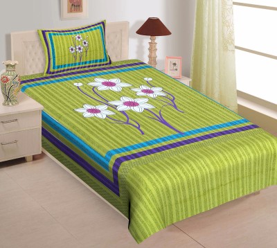 UNIBLISS 144 TC Cotton Single Floral Flat Bedsheet(Pack of 1, Green)