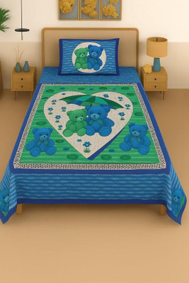 LIFE CRAFT HOME FURNISHINGS Cotton Single Flat 180 TC Jaipuri Prints Bedsheet(Pack of 1, Dark blue and Green)