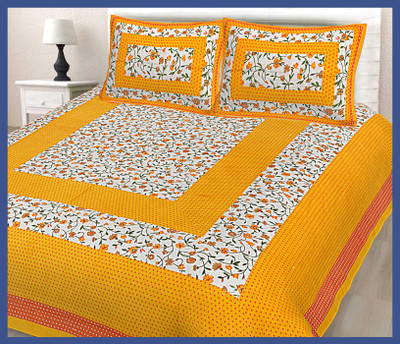 BedZone Cotton Double Flat 240 TC Jaipuri Prints Bedsheet(Pack of 1, Yellow)