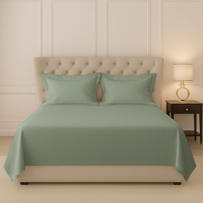Pizuna Cotton Double Flat 400 TC Solid Bedsheet(Pack of 1, Sea Foam)