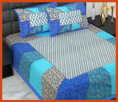 JAIPUR PRINTS Cotton Double Flat 230 TC Jaipuri Prints Bedsheet(Pack of 1, Blue)