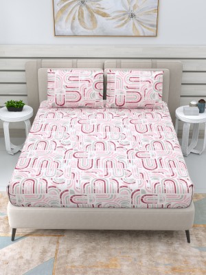 The Linen Company 300 TC Cotton Double Abstract Flat Bedsheet(Pack of 1, Geometric Bliss Pink)