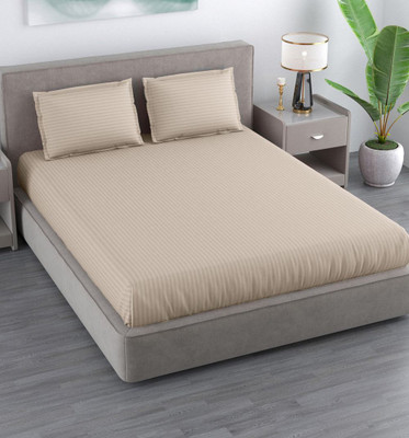 HOMYBEES 220 TC Cotton Double Abstract Fitted (Elastic) Bedsheet(Pack of 1, Brown)