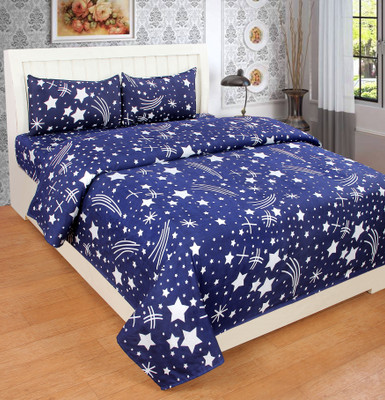 MANISHPANDEY 144 TC Microfiber Double Printed Flat Bedsheet(Pack of 1, Blue)