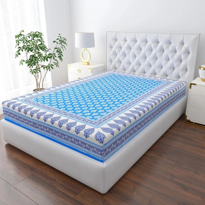 COZYKO Cotton Single Flat 144 TC Jaipuri Prints Bedsheet(Pack of 1, Sky Blue)