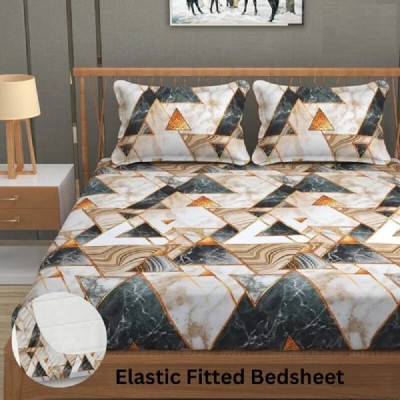 OLDENNA 240 TC Microfiber King Printed Fitted (Elastic) Bedsheet(Pack of 1, Multicolor)