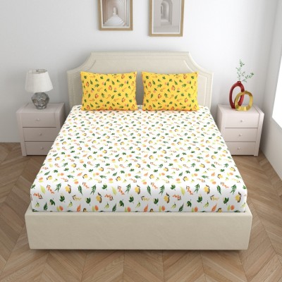 Home Ecstasy 140 TC Cotton King Floral Fitted (Elastic) Bedsheet(Pack of 1, Yellow)