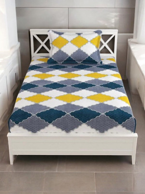 HOMYBEES 220 TC Cotton Single Abstract Fitted (Elastic) Bedsheet(Pack of 1, Multicolor)