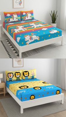 n g products Cotton Double Flat 220 TC Cartoon Bedsheet(Pack of 2, Multicolor)