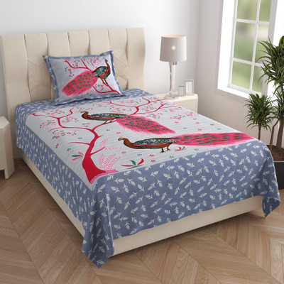 Monik Handicrafts 160 TC Cotton Single Jaipuri Prints Flat Bedsheet(Pack of 1, Blue)