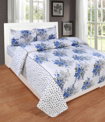 RisingStar 210 TC Microfiber Double Floral Flat Bedsheet(Pack of 1, WhiteFloral_SuperSoft)