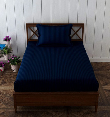 HOMYBEES Cotton Single Flat 210 TC Striped Bedsheet(Pack of 1, Navy Blue)