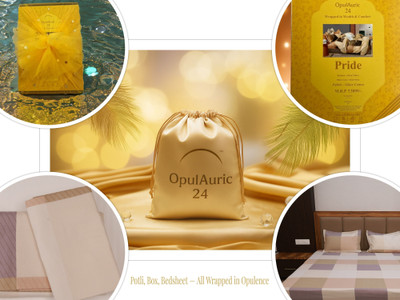 OpulAuric24 Cotton Blend Double Flat 390 TC Printed Bedsheet(Pack of 1, Beige Cream)