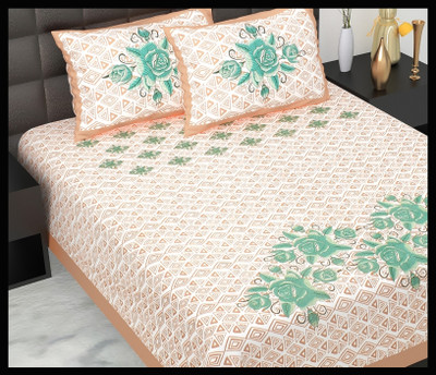 JAIPUR PRINTS Cotton Double Flat 160 TC Printed Bedsheet(Pack of 1, Cream)