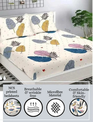 NCS 280 TC Cotton Double Floral Flat Bedsheet(Pack of 1, Cream with Multicolor leafs)