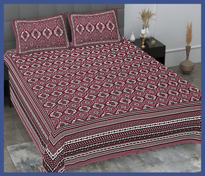 JAIPUR PRINTS Cotton Double Flat 240 TC Jaipuri Prints Bedsheet(Pack of 1, Purple)