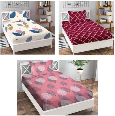 Aarav textile Microfiber, Polycotton, Cotton Blend Single Flat 140 TC 3D Printed Bedsheet(Pack of 3, Pink, Blue, Grey)