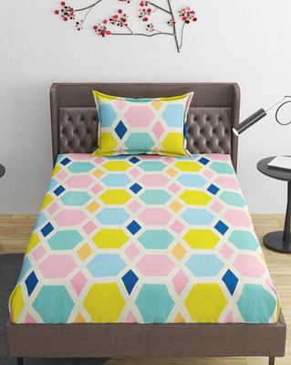 AVINYA 210 TC Cotton Single Floral Fitted (Elastic) Bedsheet(Pack of 1, Multi Box 1)