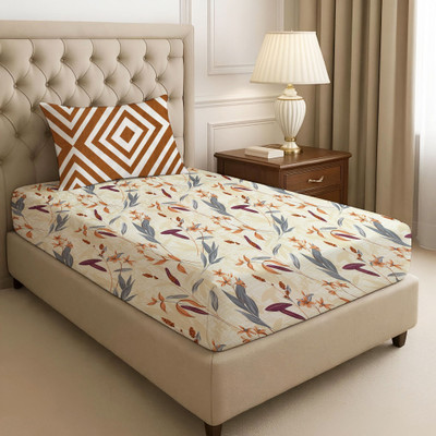 BharatLinen PVC Single Flat 50 TC Printed Bedsheet(Pack of 1, Maroon)