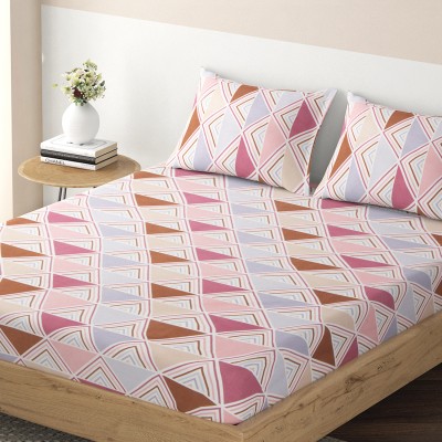 HOKiPO 260 TC Microfiber Single Geometric Fitted (Elastic) Bedsheet(Pack of 1, Concentric Triangle Blush Pink)