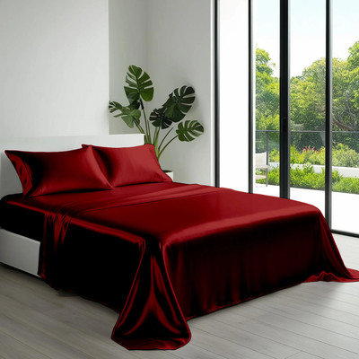 Indian Kingdom Satin Double Flat 400 TC Solid Bedsheet(Pack of 1, Burgundy)