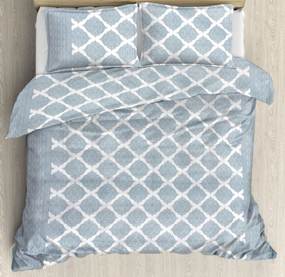 MIRAAYE Cotton Blend Double Flat 144 TC Printed Bedsheet(Pack of 1, Grey, White)