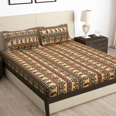Story@home Microfiber Double Flat 180 TC Motifs Bedsheet(Pack of 1, Beige)