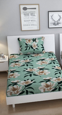 TURIYA Microfiber Single Flat 180 TC Floral Bedsheet(Pack of 1, Green)