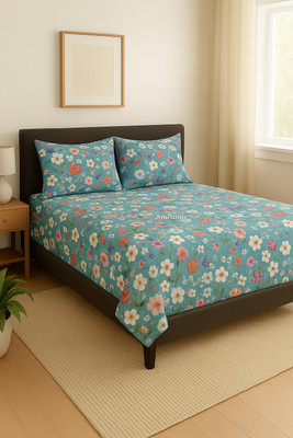 Amrange Cotton King Flat 220 TC Floral Bedsheet(Pack of 1, Multi-Green)