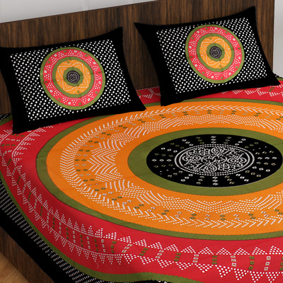 E ELMA Cotton Double Flat 144 TC Printed Bedsheet(Pack of 1, Black)