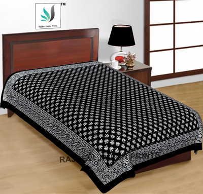 RAJDEVI JAIPUR PRINTS 551 TC Cotton Single 3D Printed Flat Bedsheet(Pack of 1, Black)