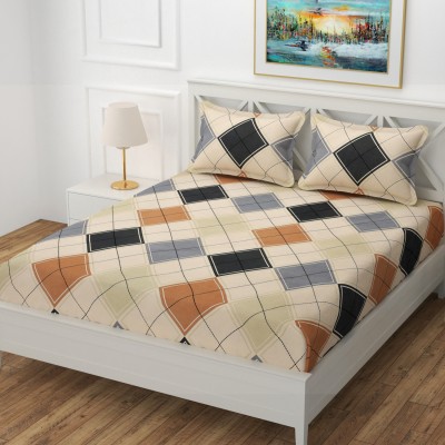 DECORHUT FAB 220 TC Cotton Double Printed Fitted (Elastic) Bedsheet(Pack of 1, LIGHT BROWN)