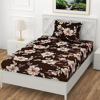 SHOPHOX Woolen Single Fitted (Elastic) 300 TC Abstract Bedsheet(Pack of 1, Brown, Multicolor)