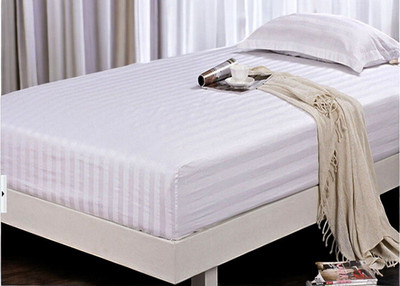 Jaipurlinen Polyester Single Flat 104 TC Striped Bedsheet(Pack of 1, White)