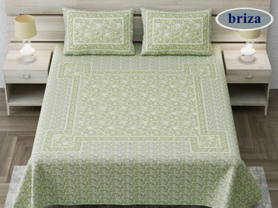 RJ Cotton King Flat 250 TC Jaipuri Prints Bedsheet(Pack of 1, Light Green)